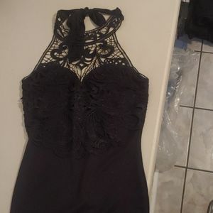 Thigh length lace halter dress